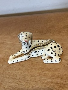 Dalmatian Dog Trinket Box, Enamel, Crystal Trim, Magnetic Closure, Pink Eyes 3”