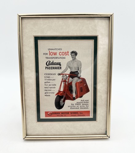 Vintage 50s Cushman Pacemaker Framed Advertisement Scooter Decor