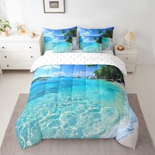 7 Piece Ocean Bed in a Bag Palm Leaves Printd Sheet Set, Summer Beach Decor H...