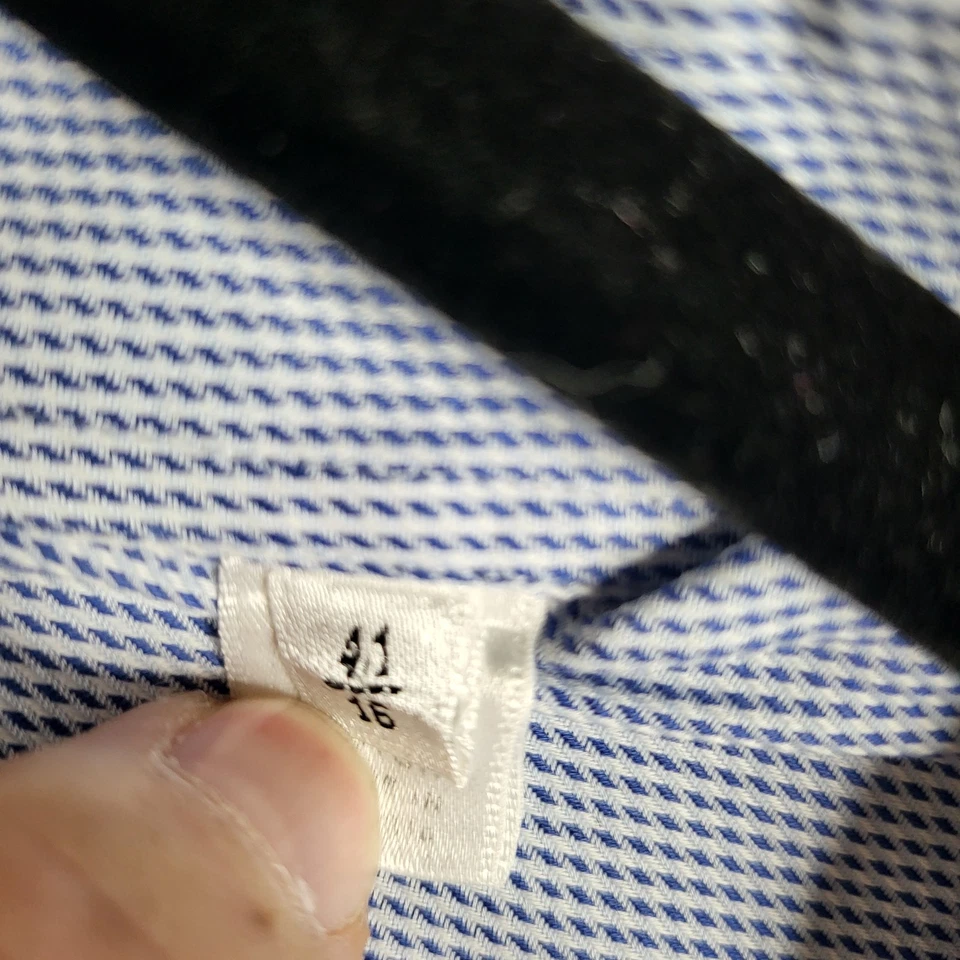 Camisa Armani Collezioni Para Hombres 16 41 Azul Blanco Microcheck Vestido Abotonado Clásico Foto 3 de 4