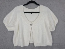Women's Angora Shrug Sweater Large Cardigan Express Cream Ivory Puff Sleeve 