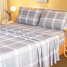 Printed Flannel Sheets Full Size Microfiber Brushed Bed Linen Set Grey
