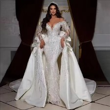 Luxury Wedding Dresses with Detachable Train Beads Sequins Crystal Bridal Gown
