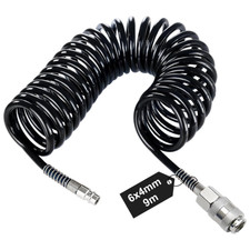 Druckluftschlauch Spiralschlauch 9 m Schwarz 6x4 mm PU mit Anschlussst&uuml;ck