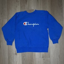 Vintage Champion Sweatshirt YOUTH M Blue 90s Reverse Weave Crewneck USA Made