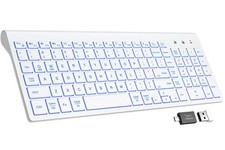 White Wireless Keyboard 7 Colored Backlit Rechargeable Silent Compact Cordless