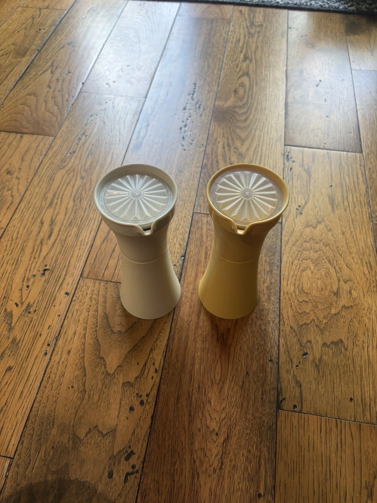 Vintage Tupperware Plastic Oil and Vinegar Cruets with Push-Button Lids