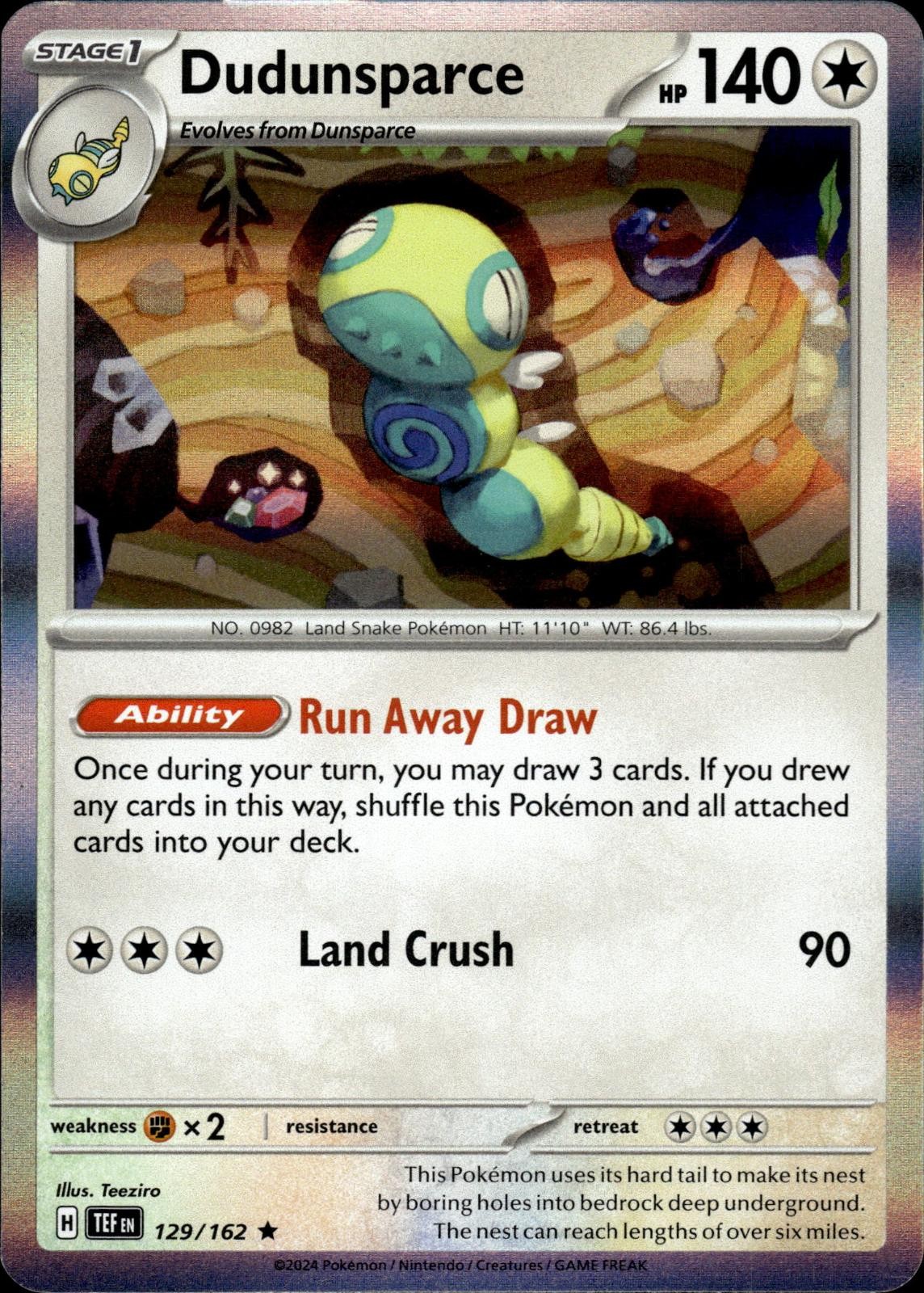 DUDUNSPARCE 129/162 RARE TEMPORAL FORCES POKEMON HOLO NM