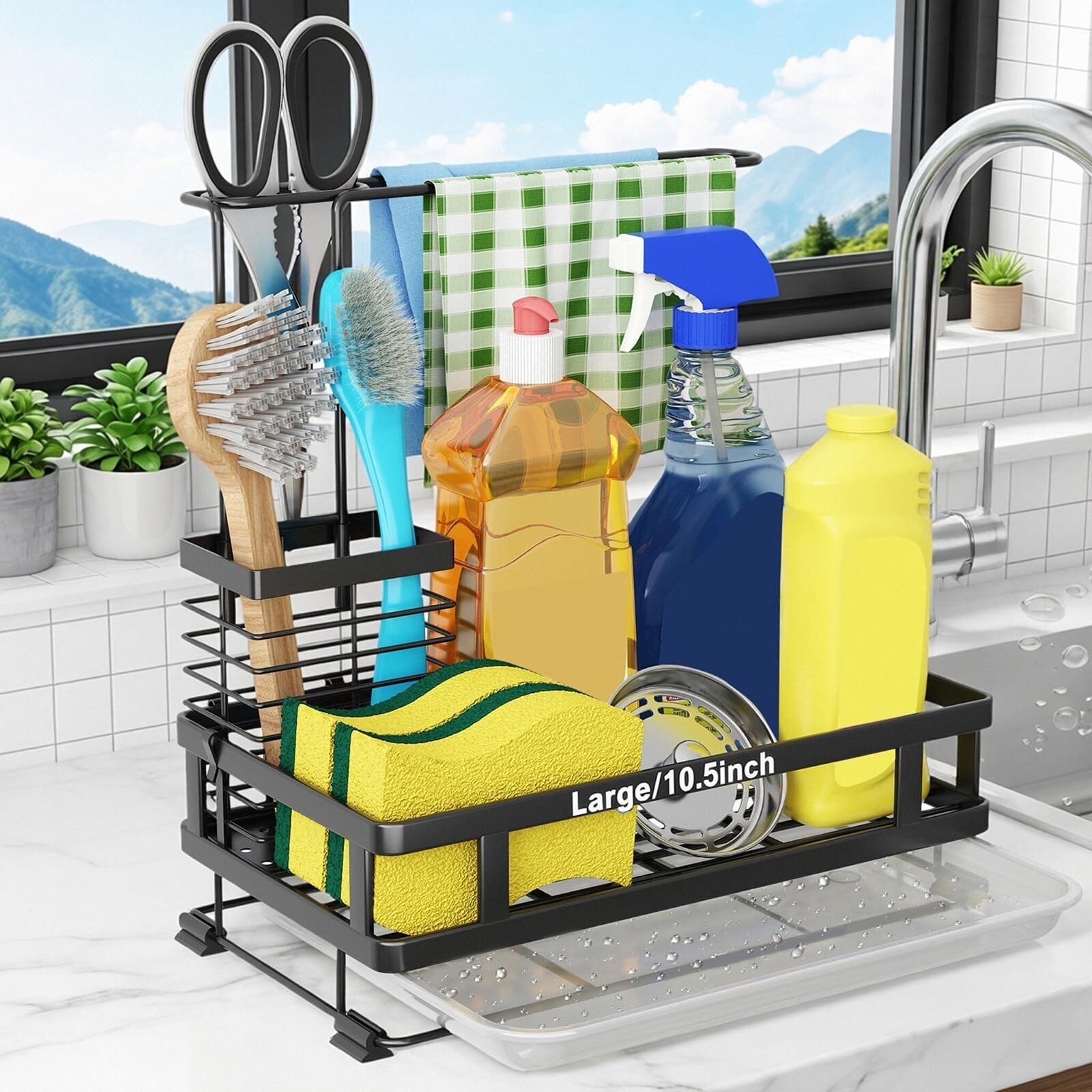 Godboat Kitchen Sink Organizer with Brush Rack | 304 Stainless Steel, Dish So...