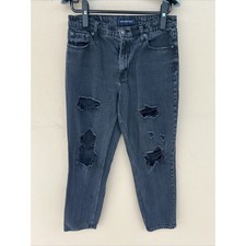 Aeropostale Distressed Mom Jeans Black Wash High Rise Ripped Denim Pants 30W 27L