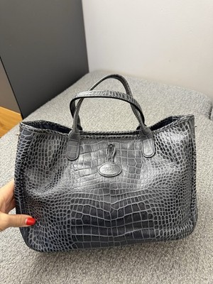 Longchamp Handtasche Roseau Kroko Blau Leder