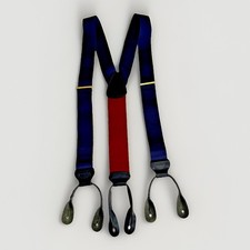 Trafalgar Navy Blue  Red Elastic Button Suspenders Braces Leather Ends