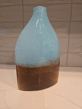 Art Glasd Vase Hand Blown Blue And Brown 12" Tall X 7" Wide