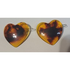 Vintage Faux Tortoise Shell Heart Hair Clips Amber Brown Resin Bobby Pins 2pc