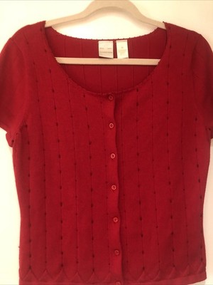 Emma James Women s Short Sleeve Top Front Open Buttons Rayon Nylon Size M