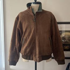 VINTAGE 90s LL BEAN LEATHER SUEDE BOMBER JACKET FLANNEL LINED Large USA MADE