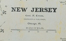 Vintage 1889 NEW JERSEY Map 10"x13" Old Antique Original HACKENSACK PATERSON NJ