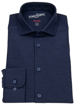 Pure Hemd Slim Fit Functional Shirt Haifischkragen dunkelblau