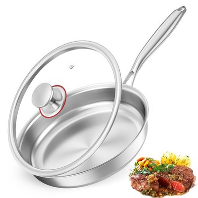 Edelstahlpfanne  24 cm Mit Deckel unbeschichtet spülmaschinenfest ohne PTFE/PFOA