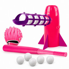 Kids Automatic Baseball Pitching Machine Set w/ Bat Glove 5 Balls Battery Powere