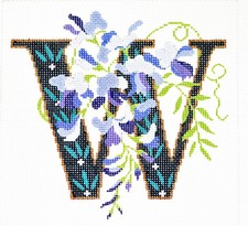 Floral Alphabet Letter " W " handpainted Needlepoint Canvas Design by LEE