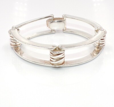 Sterling Silver Modernist Kinetic Multi Station Link Hinged Bangle Bracelet LLD2