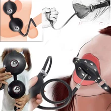 Inflatable Mouth Gag PU Leather Belt Panel Pump Studded Big Plug Bondage BDSM