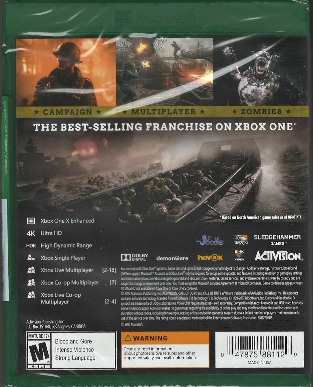 Call of Duty WWII COD World War 2 (XBOX ONE, 2017) Brand New Factory Sealed  XB1