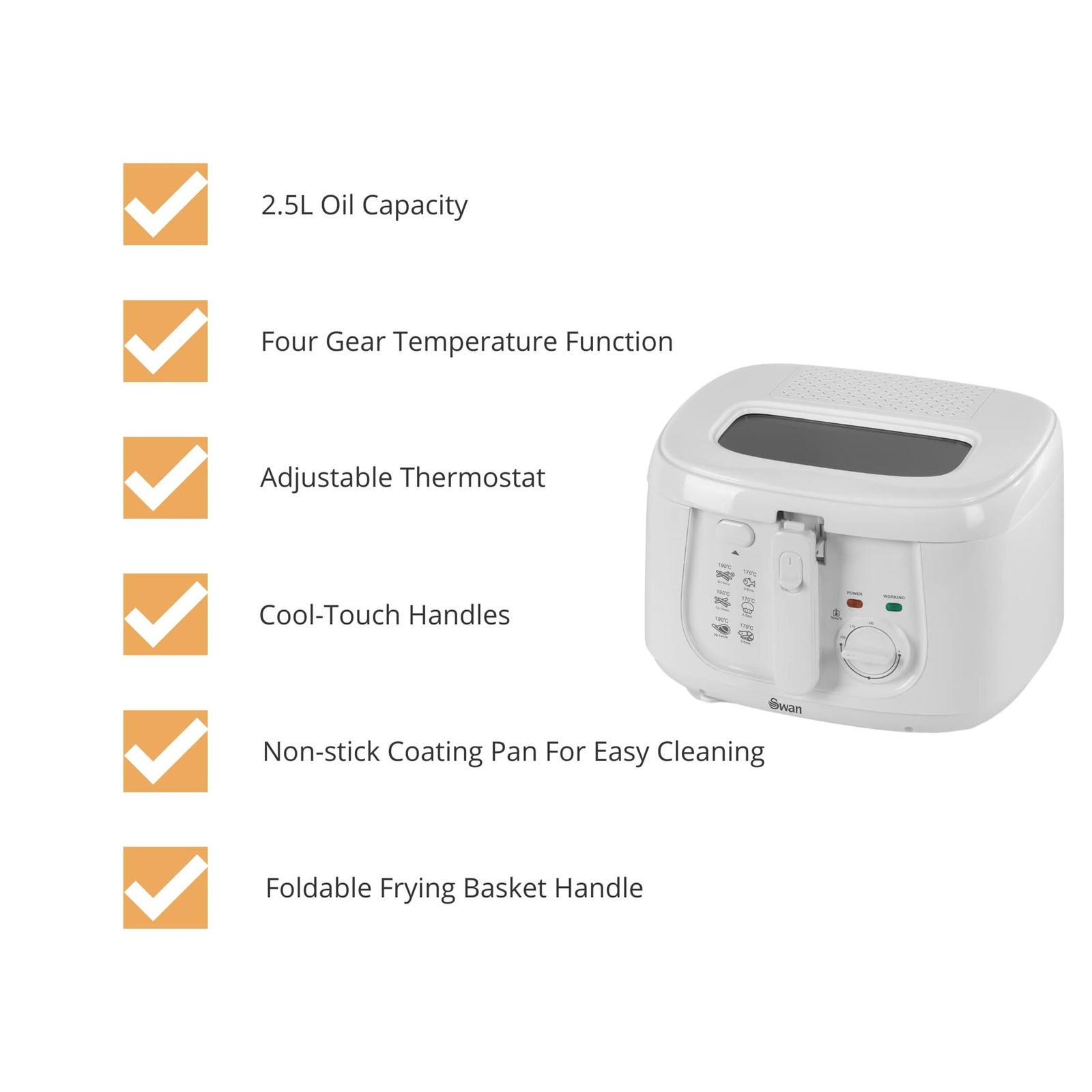 Swan SD6080N 2.5 Litre Deep Fat Fryer with Viewing Window, Easy Clean