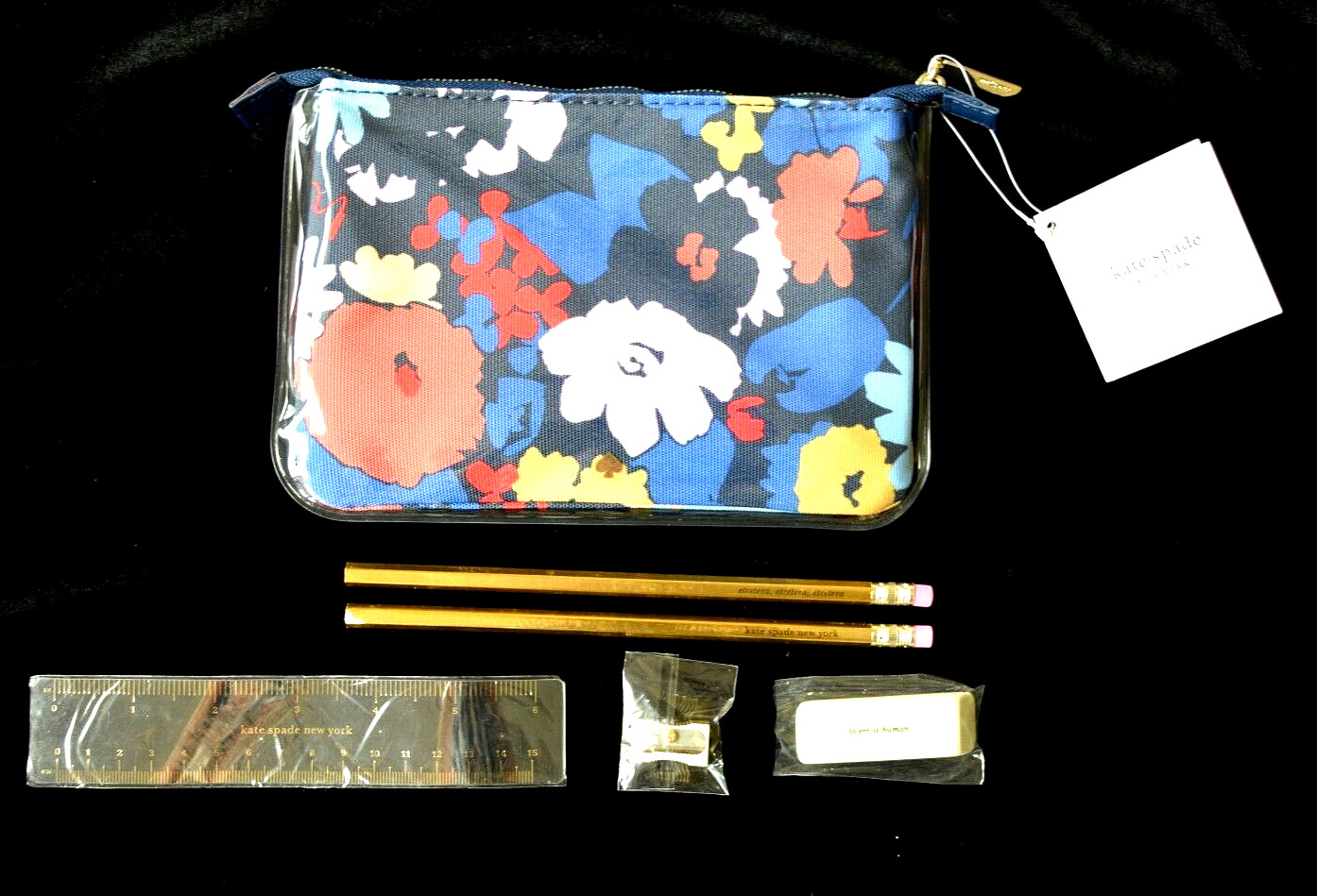 NEW WITH TAG Kate Spade 6-Pieces Swing Flora Pencil Pouch PINK RED BLUE - NWT