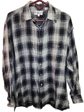 Vintage The Heartland Company 100% Silk Gray Plaid Shirt Men's XL 90's