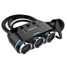 12V 3 Way Car Cigarette Lighter Socket Splitter Dual USB Charger Power Adapter