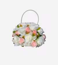 Claire’s Roses bridal flower girl Kids’ wedding small purse white satin flowers