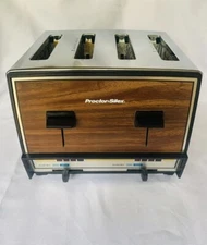 Vintage Proctor Silex T009N 4-Slice Toaster Wood Grain & Chrome. COLLECTORS ITEM
