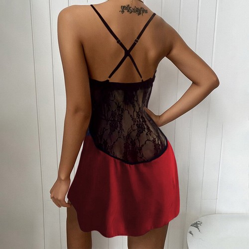 Women Lace Nightdress Negligee Chemise Satin Slip Silk Nightie Nightgown Pajamas - Picture 16 of 25
