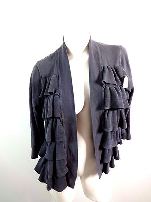 SWEATER WORKS Damen Schön Grau Gerüscht Baumwolle Strickjacke Pullover Größe M