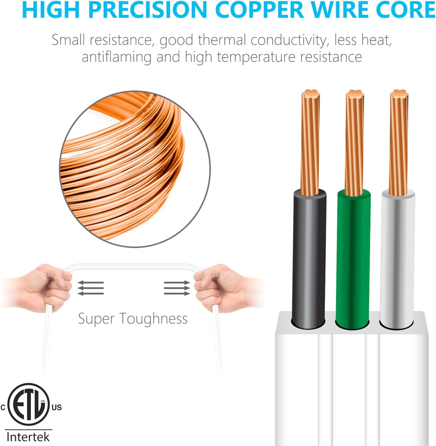 3 Prong 12 Feet Twin Extension Cord Power Strip, 6 Feet on Each Side, Flat He...