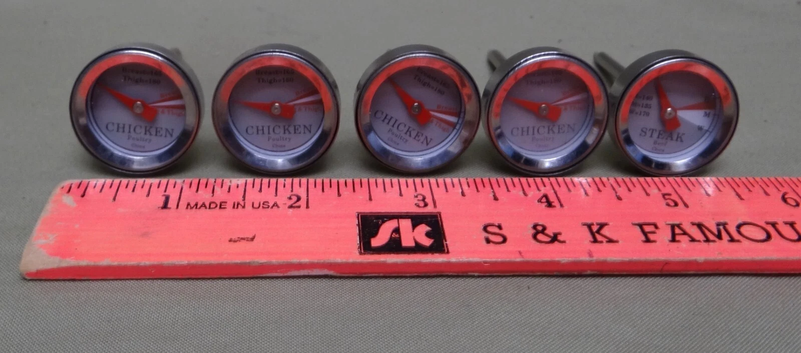 Lot of 5 Cooking Thermometers, Chicken, Steak