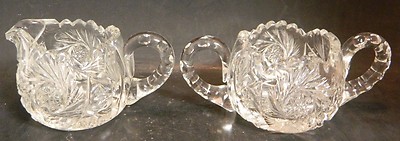 Vintage ABP Scalloped Sawtooth Cut Glass Creamer & Sugar Bowl Excellent Cond