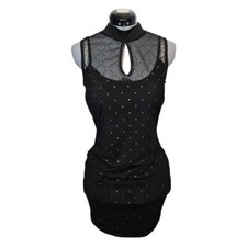 CBR Women's SIZE M Goth Night Out Keyhole Mesh Sexy Bodycon Mini Dress In Black