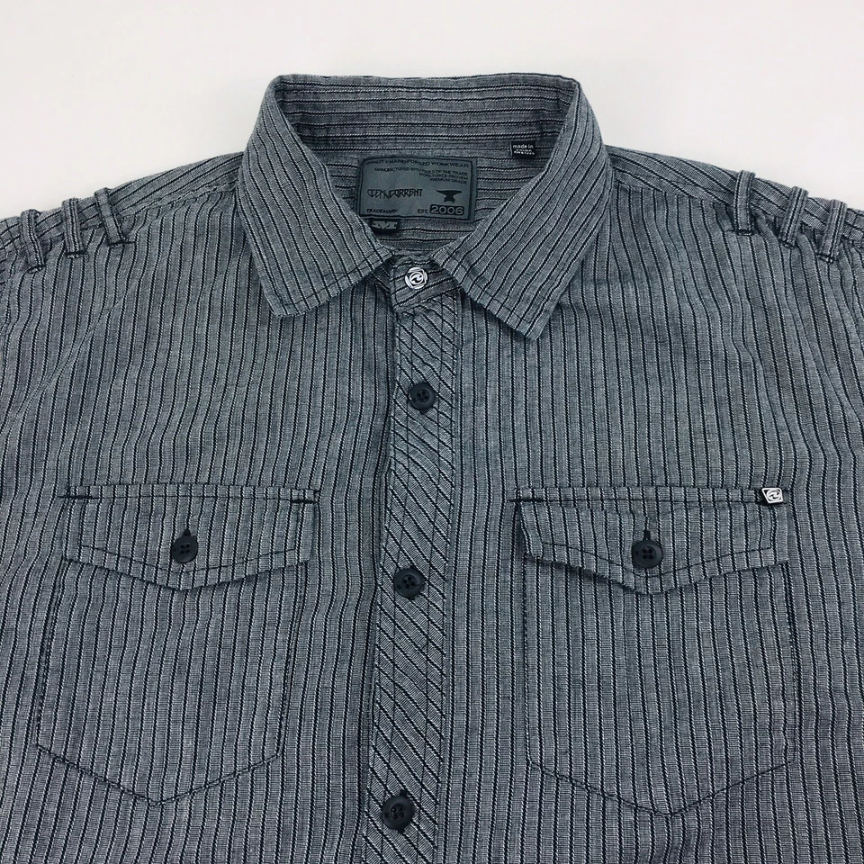 Ocean Current Men's Sz M Dress Shirt Black Striped Long Sleeve Button Up Cotton - Image 3 of 4