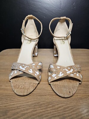 Coach and Four Sandals Women's Tan Cork FLoral Cut-out Design open toe size 9.5