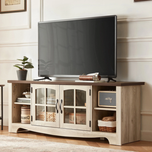 Modern Farmhouse TV Stand for Tvs up to 65",Home Entertainment Center with Stora