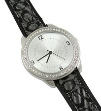 Lady Watch - Monogram Band w/ Rhinestone Accent Frame - Grey - WT-L80043CGY
