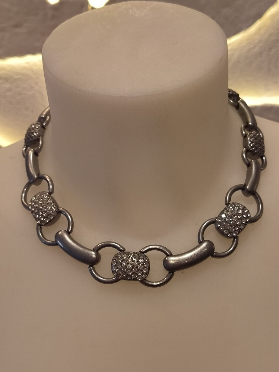 Collier Vintage Signé Monet - Chaîne Maillons Plaqué Argent Poli, Rétro, Occasion Parfait état