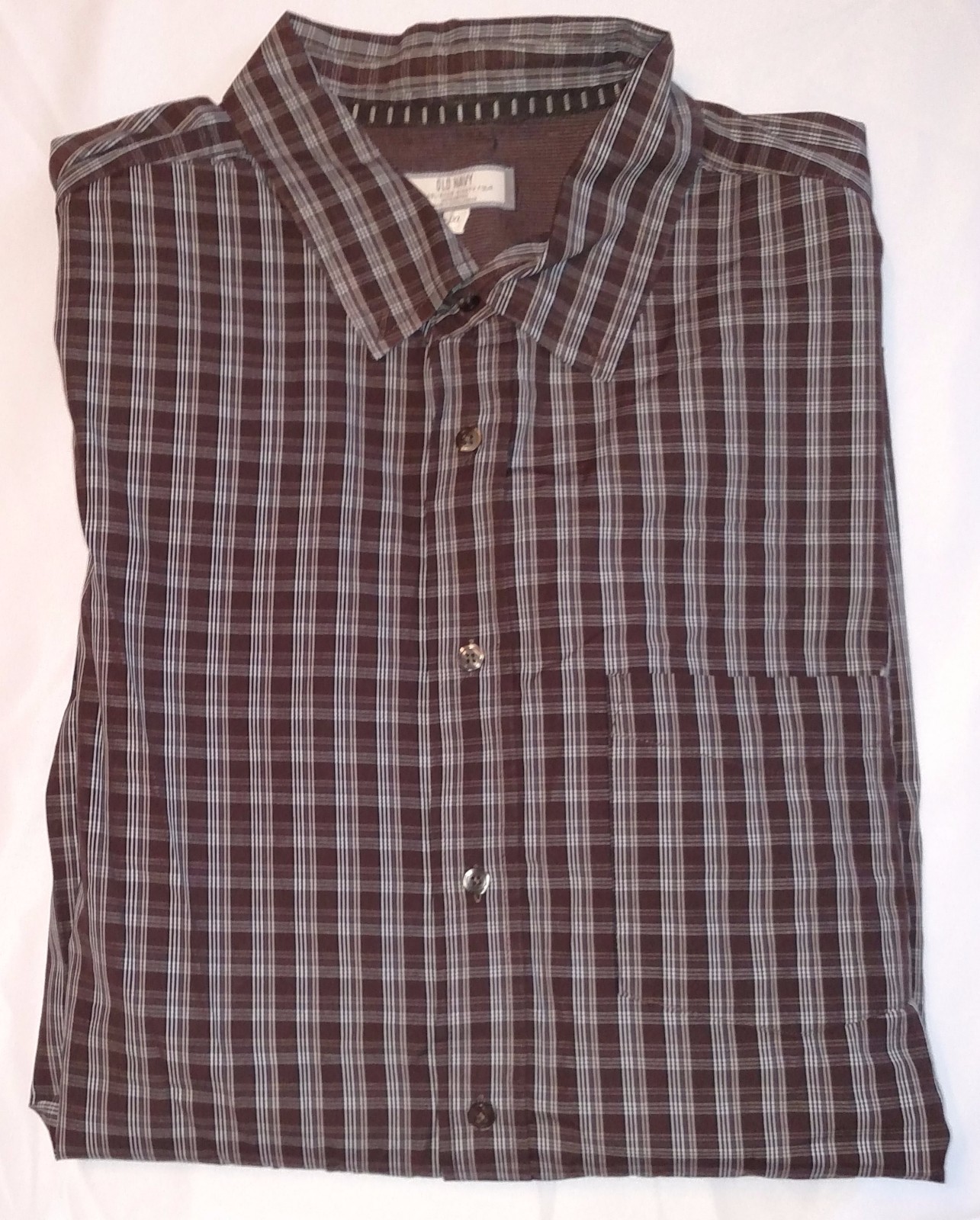 OLD NAVY XXL Men's LS Dress SHIRT Button Down Collar Browns Whites Black Plaid image 3