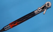 Piston Ballpoint Pen in Gun Metal with Gun Metal Wheels and Wood Flame Inlay