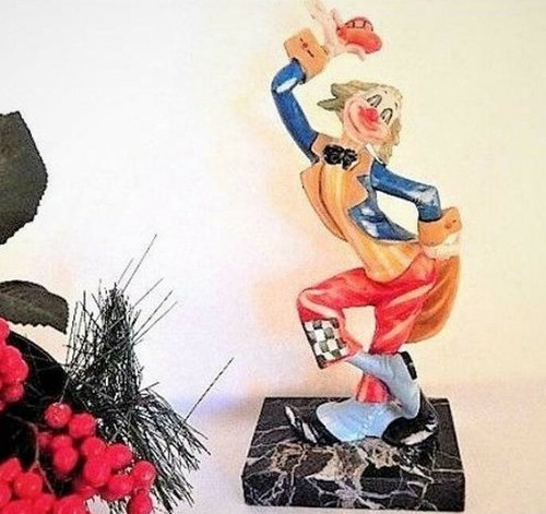 Clown Statuette Colorful Debose Italy 945 Fontanini Figurine Carrara Marble Base - Picture 5 of 5