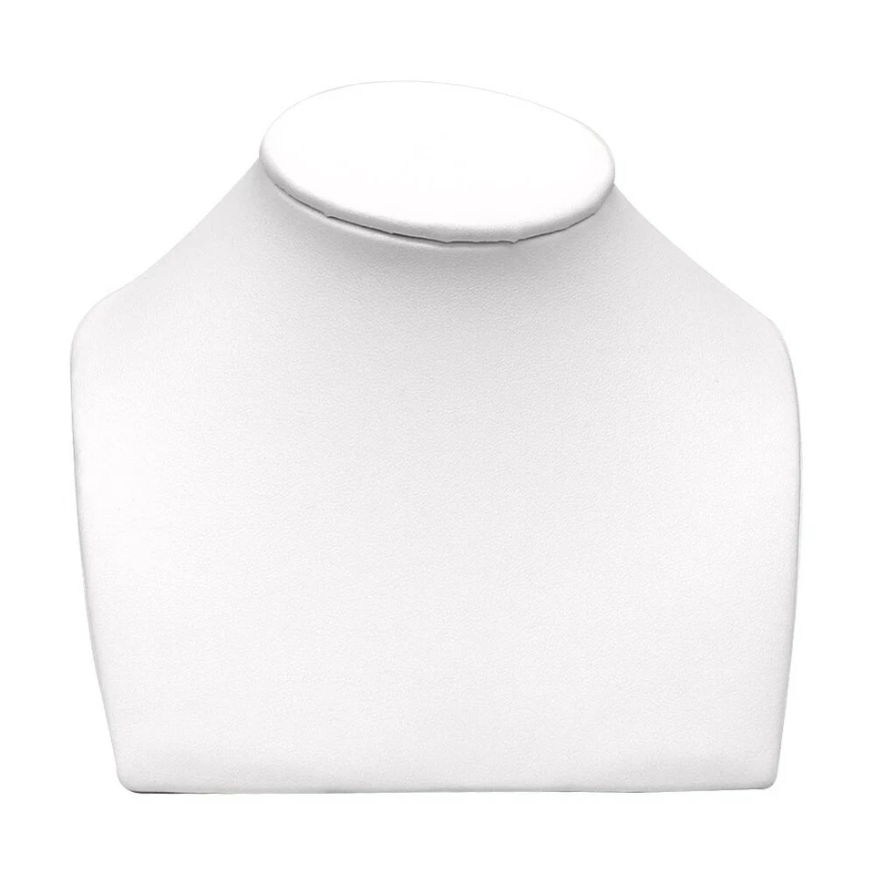 Busto de exhibición de collar de bajo perfil de cuero sintético blanco de 5" de alto Foto 2 de 3