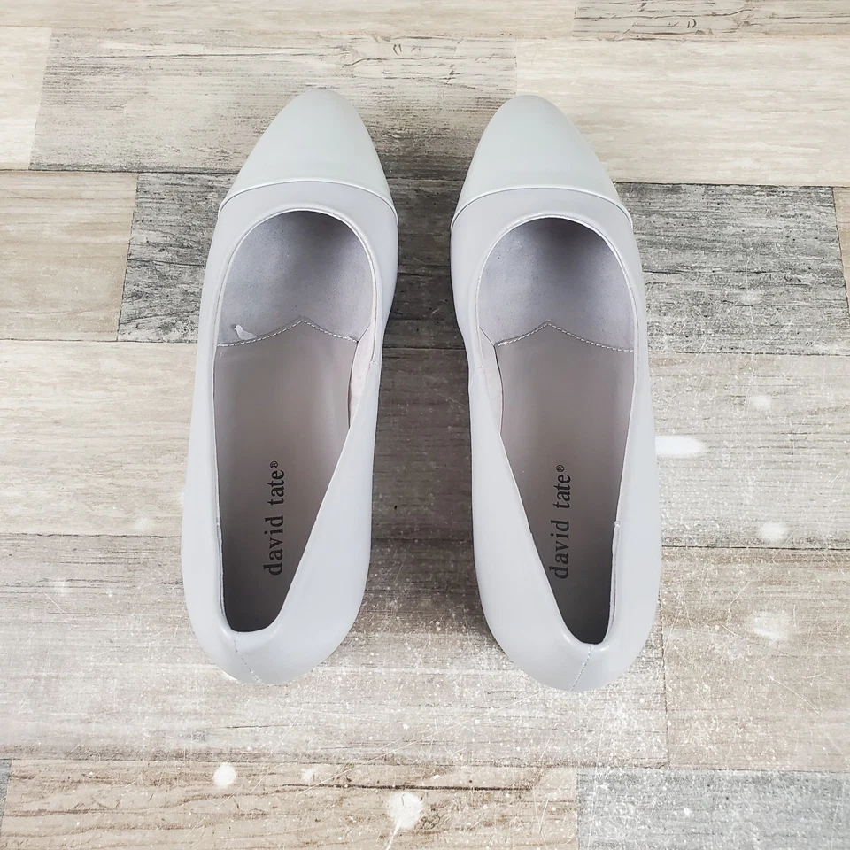 Zapatos de salón David Tate Colette para mujer talla 8,5 N tacón ancho cuero gris sin cordones Foto 4 de 4